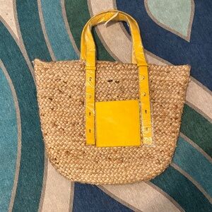 Yellow and Tan Hand Woven Tote Bag